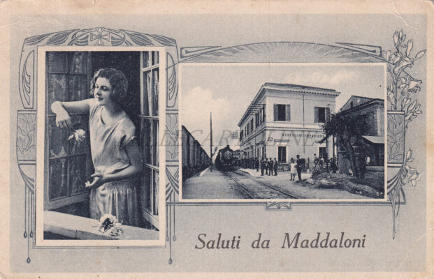 SALUTI DA MADDALONI - Donna lancia fiore da finestra - Treno in stazione 1930