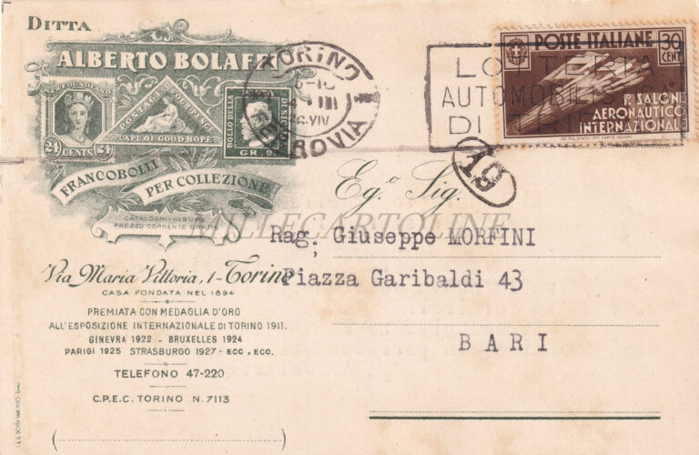 FILATELIA - Bolaffi Torino 1936 Pubblicitaria per Bari