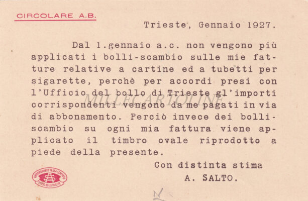 Alternative view of TRIESTE - Cartine da Sigarette Luce, A. Salto 1927